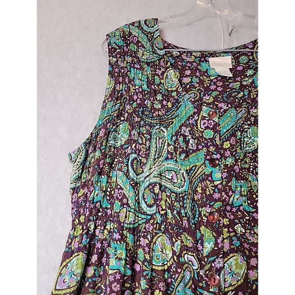 Vtg 90s ERIKA Green Paisley Pleated Button Front Rayon Maxi Dress Women's XL - Picture 4 of 11